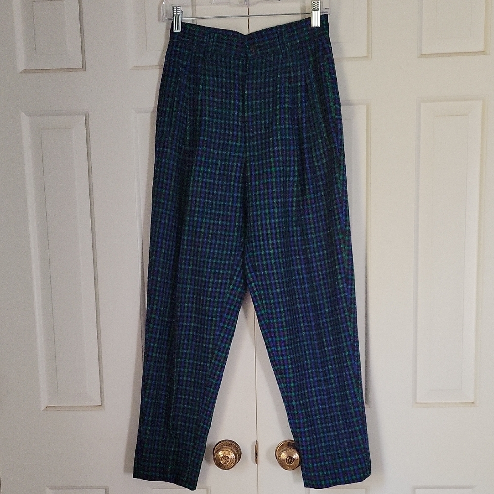 Benetton Vintage Womens Wool Blend Plaid Pleat Front Pants Trousers EU42